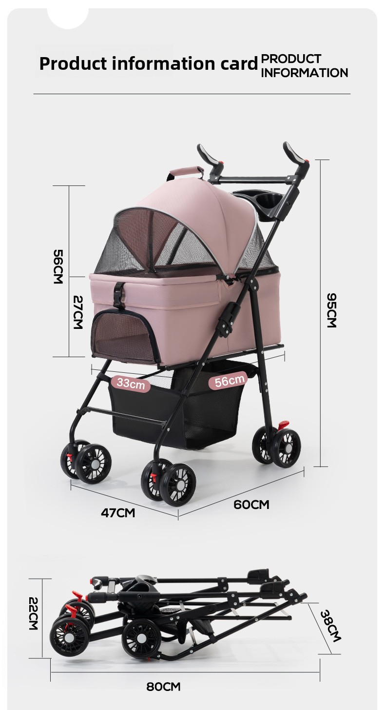 Pet Stroller For Dogs And Cats Lightweight Foldable Pet Cart_voghion.com