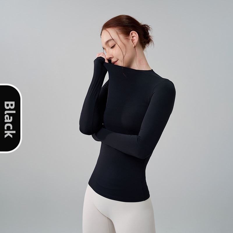 Women's High-Neck Long Sleeve Yoga Top Seamless Workout Shirt Nylon Spandex Breathable Fitness Training Apparel_ecoleips.com