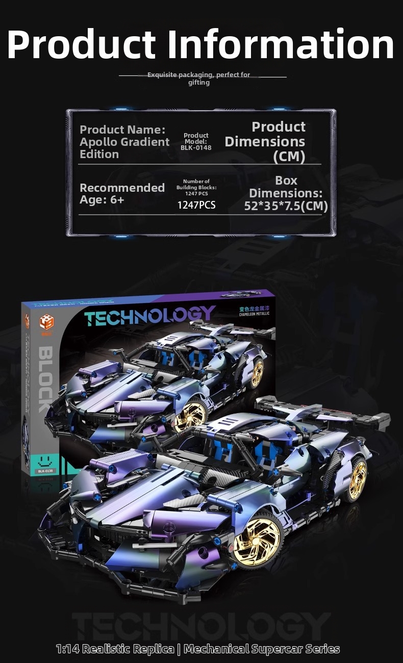 Blocos de montar de carro de corrida com controle remoto, compatíveis com o modelo de carro esportivo Apollo Rambo, brinquedo para meninos._voghion.com