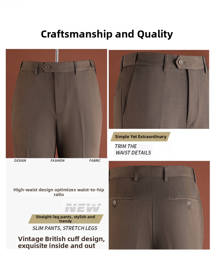 Spring/Summer Men's Casual Commuter Trousers British Style Skinny Fit Wrinkle Resistant Versatile Retro Designer Suits & Blazers_viptrois.com