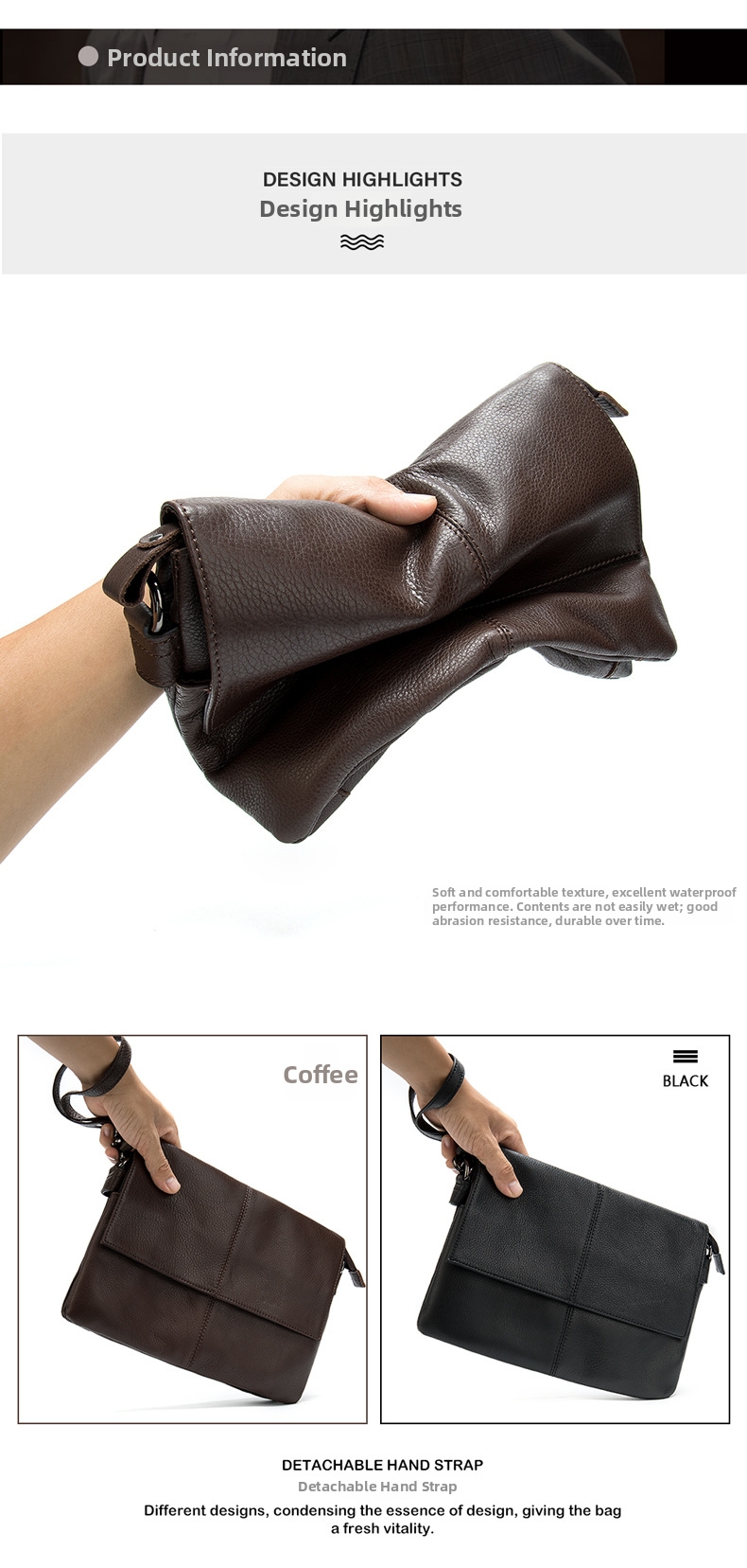 Men's Genuine Leather Bag Large Capacity Soft Multi-Functional Wristlet Retro Clutch Trendy Bag_voghion.com