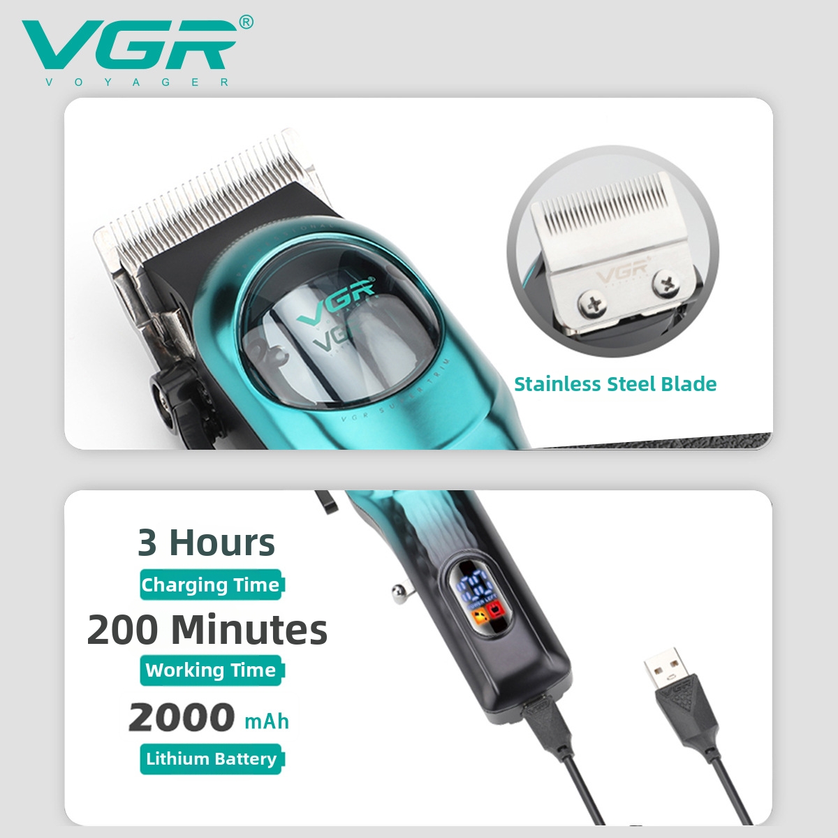 Tagliacapelli elettrico professionale da uomo con display LCD, elettrodomestici per la cura personale, tagliacapelli con base_voghion.com