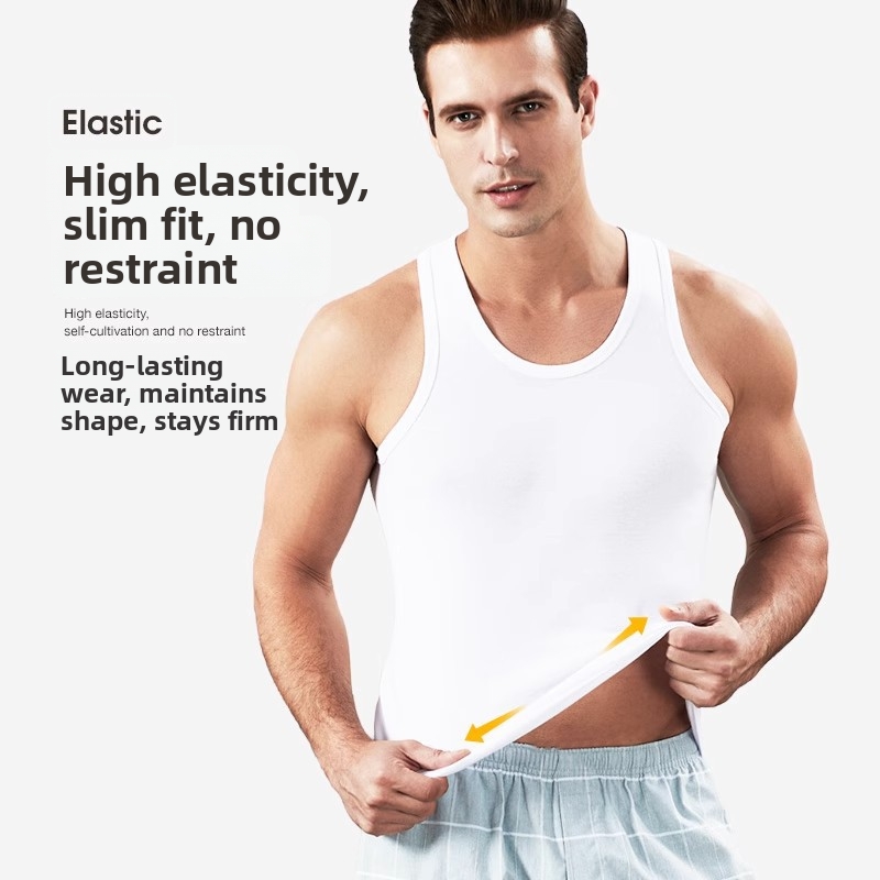 Men's Clothing Men's Sleeveless Vest Pure Cotton Sports Swing Tank Top Versatile Loose Fit White Undershirt For Middle Aged And Elderly_viptrois.com