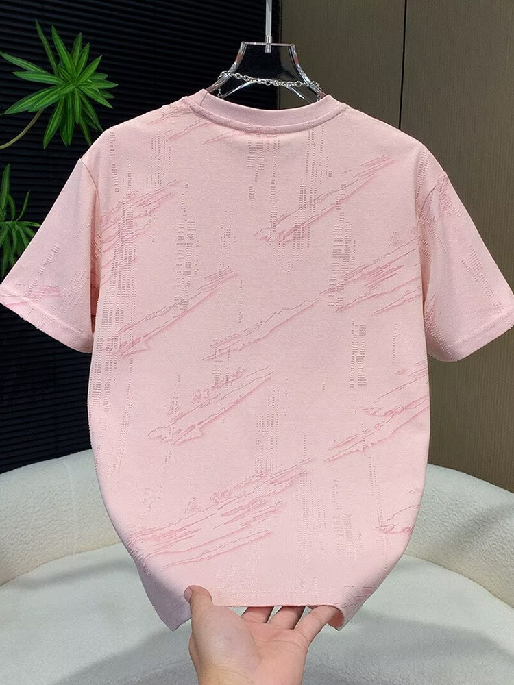 Pink Short Sleeved T-Shirt For Men Summer Round Neck Fashionable Couple Outfit Trendy Brand Versatile Stylish Design Top_viptrois.com