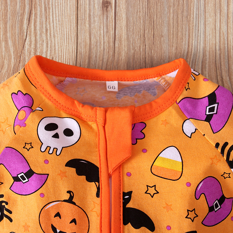 Combinaison bébé unisexe sur le thème d'Halloween – Combinaison en coton à manches longues avec double fermeture éclair pour garçons et filles (66-90 cm, sécurité de classe A)_voghion.com