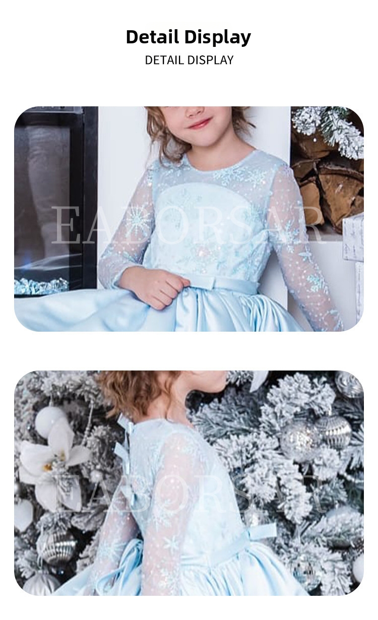 Kungsblå prinsessklänning för flickor elegant festklänning_voghion.com