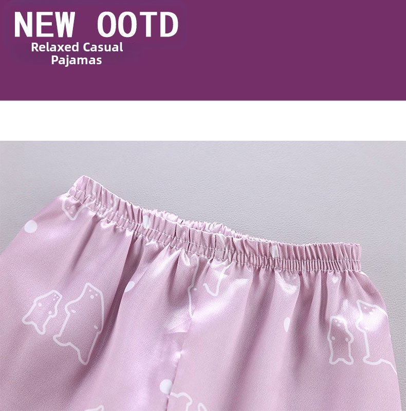 Children's Pajama Set Ice Silk Short Sleeved Top And Pants Kids_voghion.com