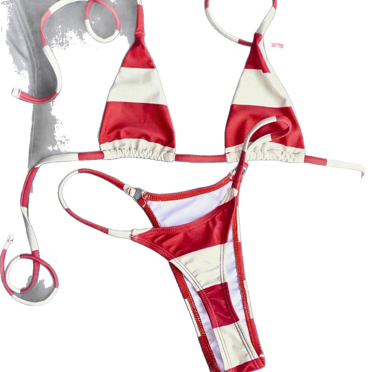 Women's Wide Striped Print Two Piece Swimsuit Set Tie Up Bra Top And Swim Trunks_voghion.com