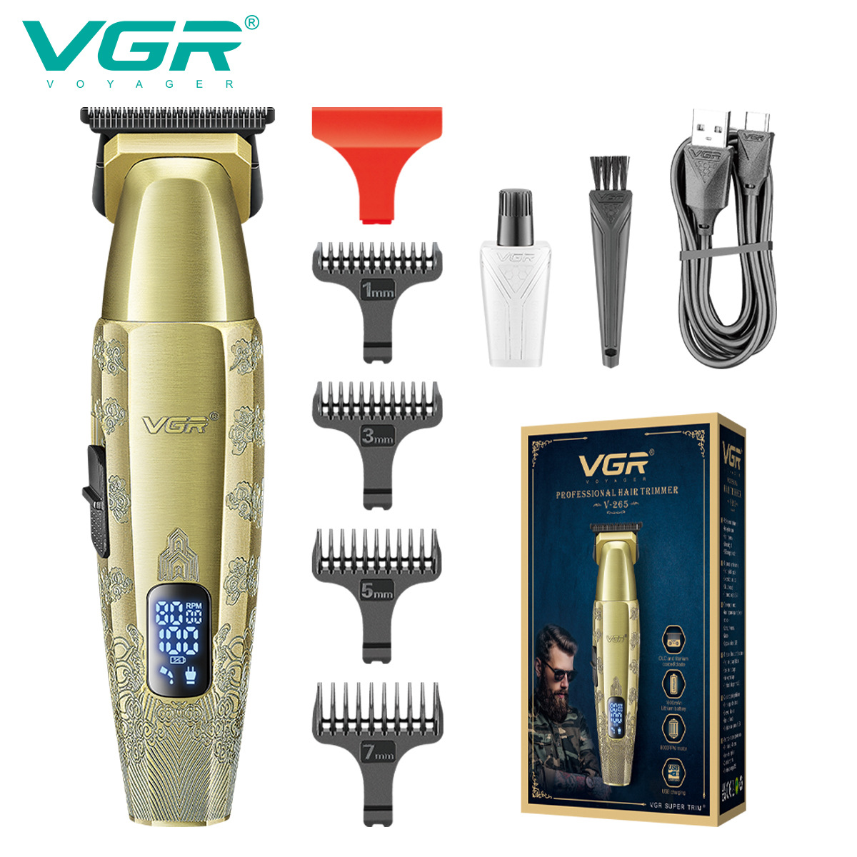 Tagliacapelli professionale in metallo con display digitale e incisione, alta potenza, ricaricabile, ideale per saloni di bellezza._voghion.com