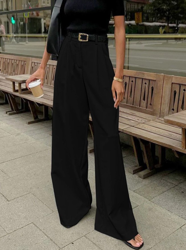 White High-Waisted Commuter Suit Pants Women's Fashionable Casual Loose Floor-Length Trousers Versatile Simple Design_ecoleips.com