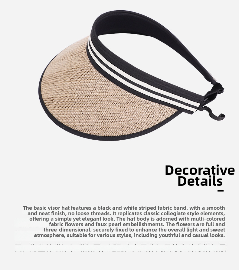 Women's Straw Visor Hat Breathable Wide Brim Sun Protection_voghion.com