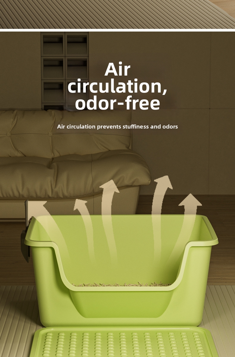Extra Large Anti Splash Cat Litter Box Open Semi Enclosed Tray_voghion.com