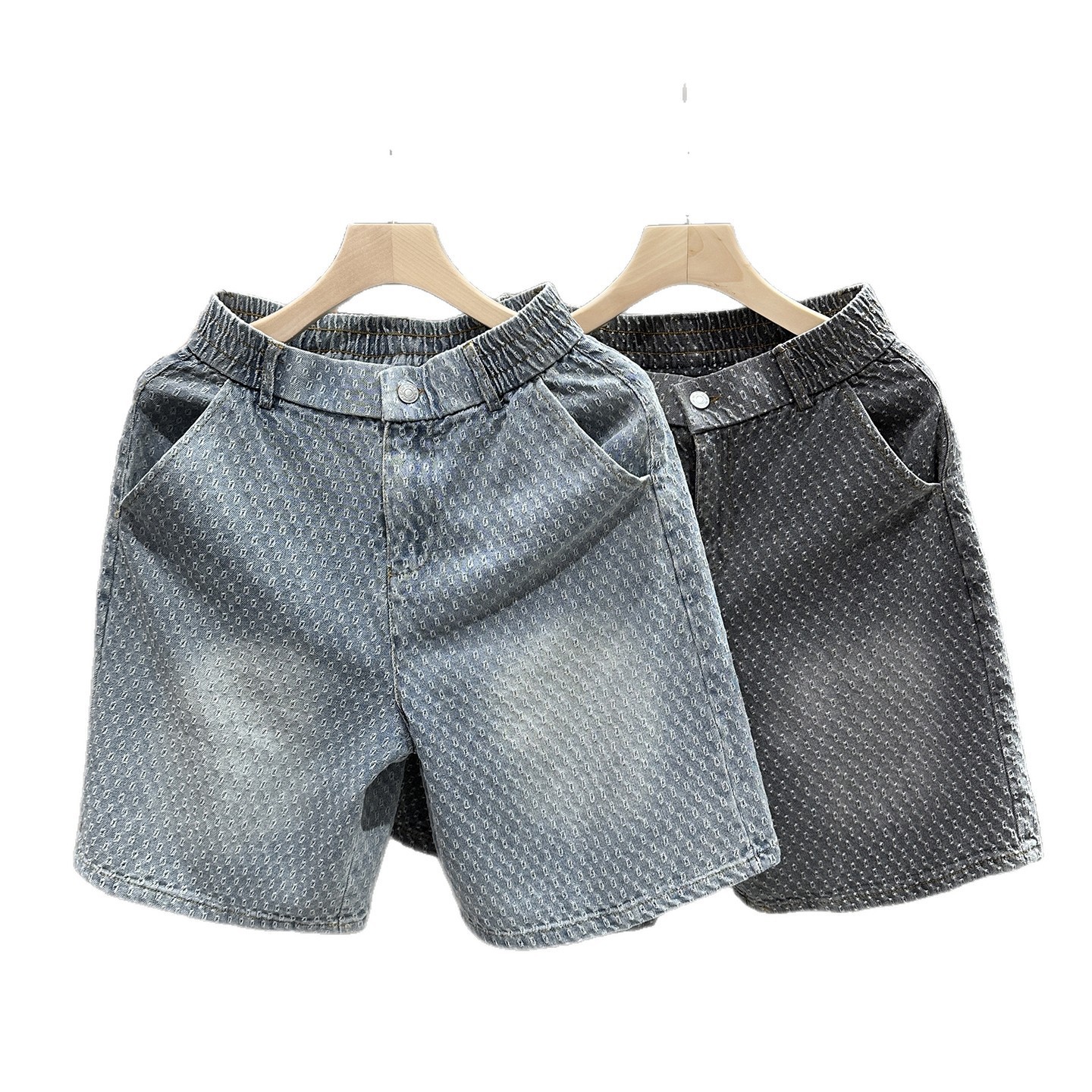 Férfi denim rövidnadrág világoskék jacquard mintás kivitelben_voghion.com