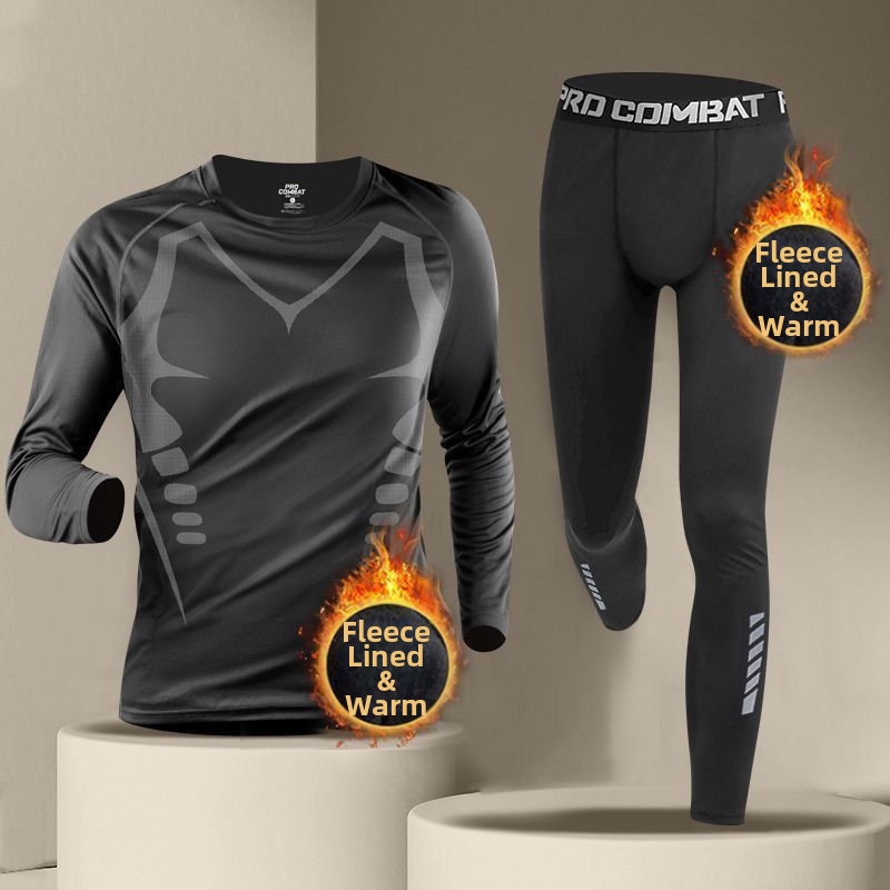 Intimo sportivo invernale a compressione da uomo, a maniche lunghe, ad asciugatura rapida, strato di base per allenamento di calcio_voghion.com