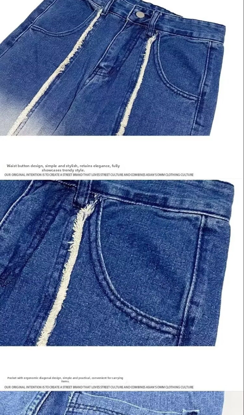 Men's Retro Washed Straight Leg Jeans High Street Style Gradient Design Spring Cool Wide Leg Trousers_mkmklike.com