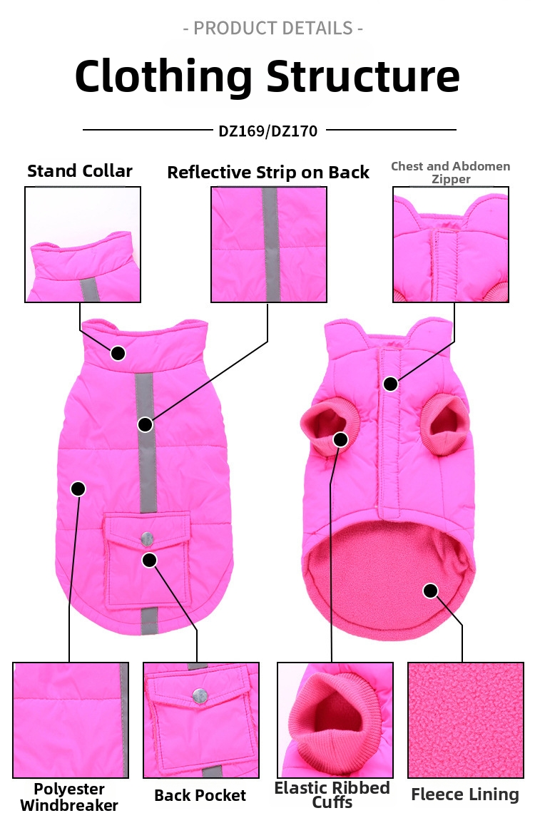 Varm, foret hundevinterjakke med refleksbånd og hætte_voghion.com
