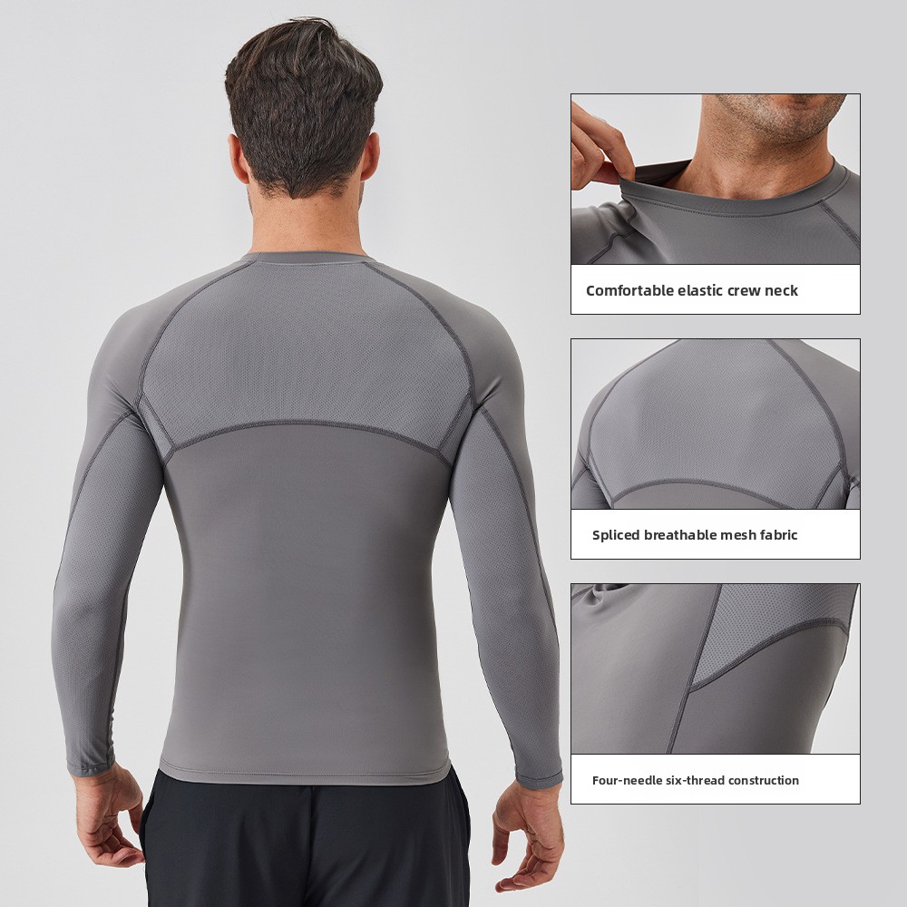 Men's Sports Fitness Wear Outdoor Training Tight Quick-drying T-shirt Top Breathable Running Fitness Long Sleeves_viptrois.com
