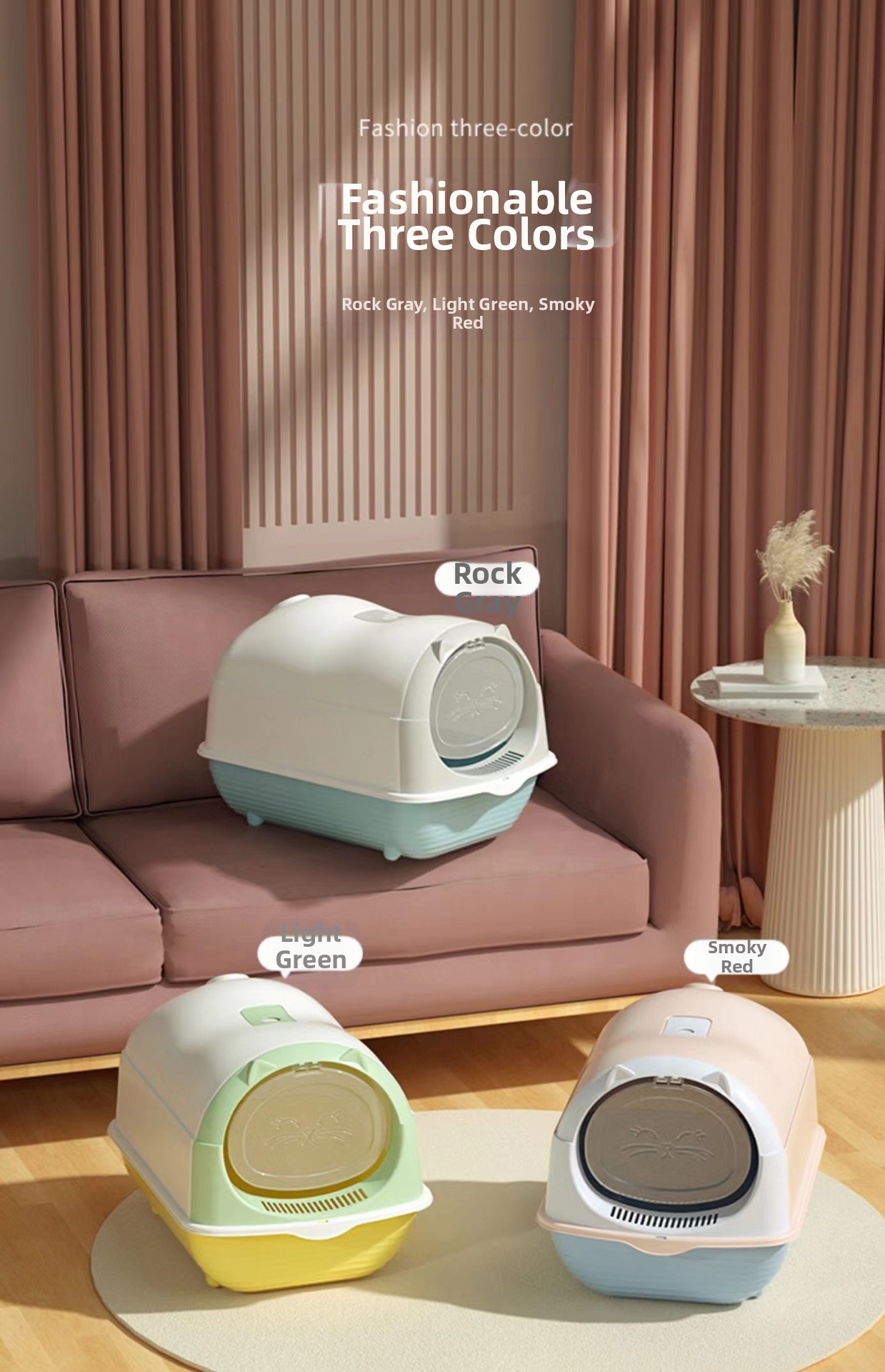 Modular Cat Litter Box Fully Enclosed With Flip Top For Pets_voghion.com