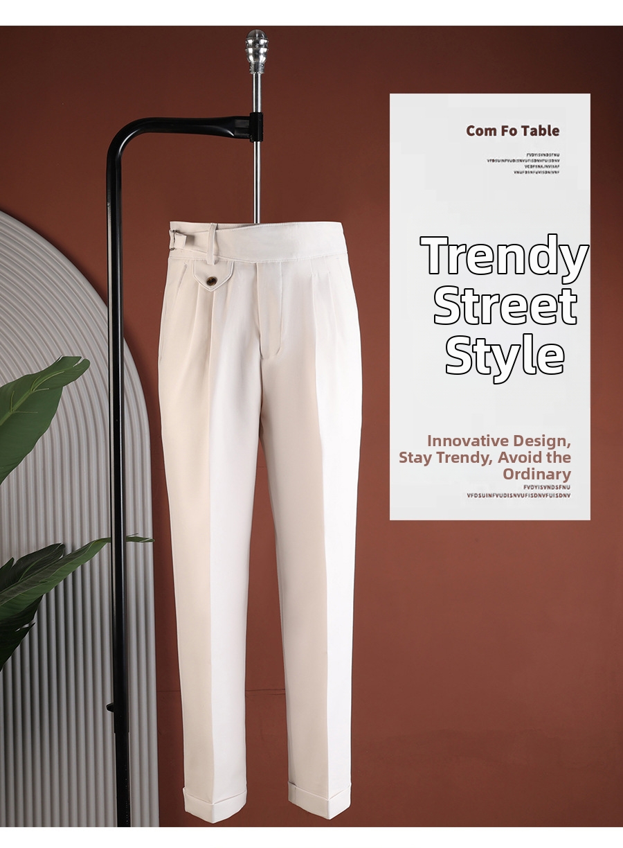 Men's Slim Fit Straight Leg Casual Dress Trousers Neapolitan Style British Style Wrinkle Free Perfect For Spring And Summer_viptrois.com