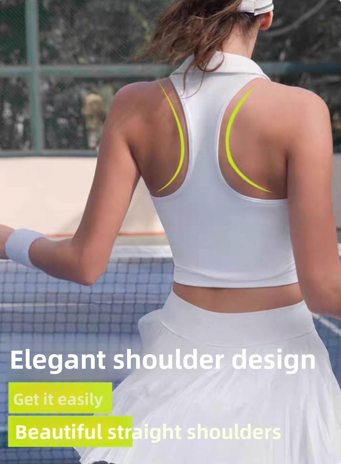 Women's sleeveless polo tennis top and checkered skirt detail