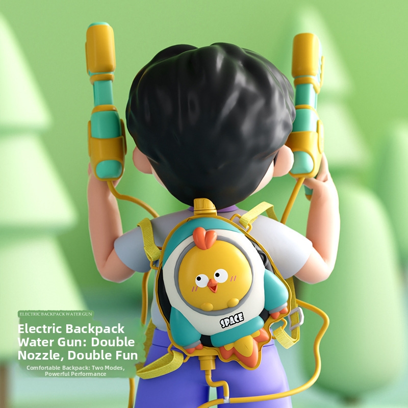 Kinderwaterpistoolrugzak met cartoonprint, elektrisch trekmechanisme, grote capaciteit, ideaal voor zomerse buitenactiviteiten op het strand._voghion.com