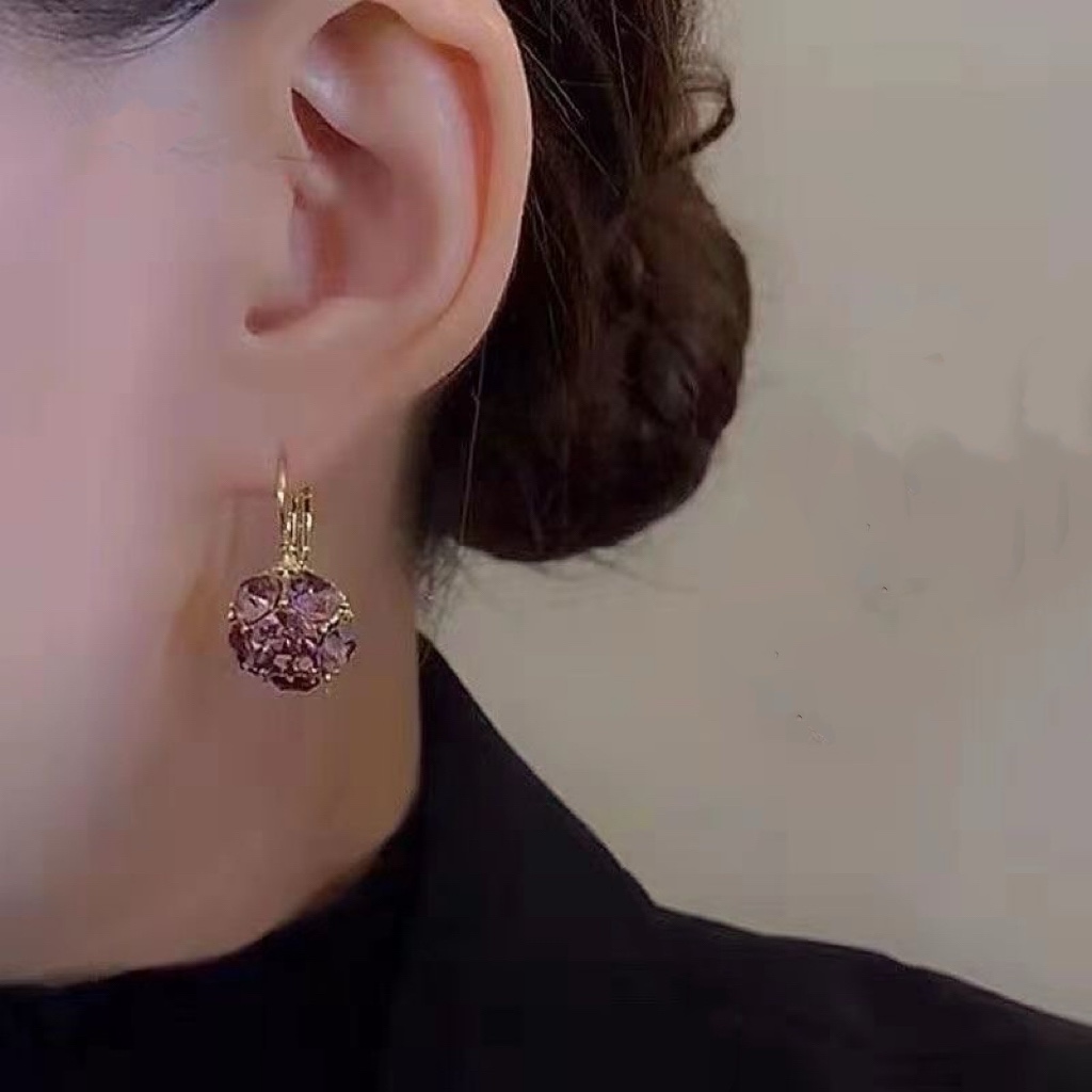 Earrings, purple crystal earings, (Physicals), high-quality style, light luxury style