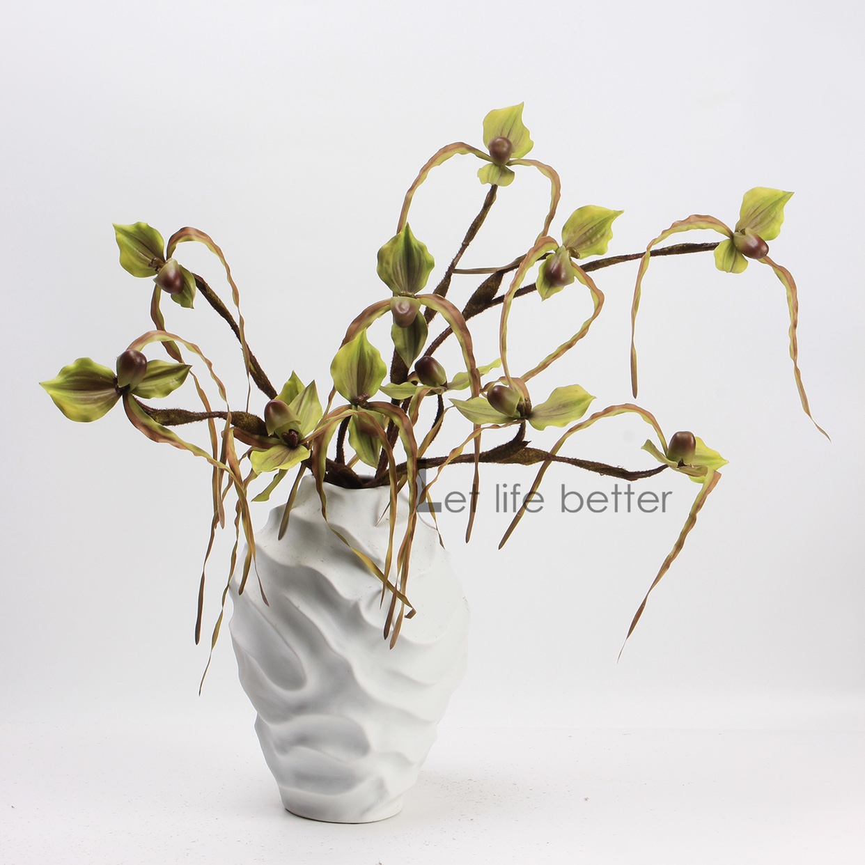 Artificial Slippers Orchid, High-End Artificial Flowers, Chinese-Style Living Room Model House Flower Arrangement, Home Decoration Ornaments