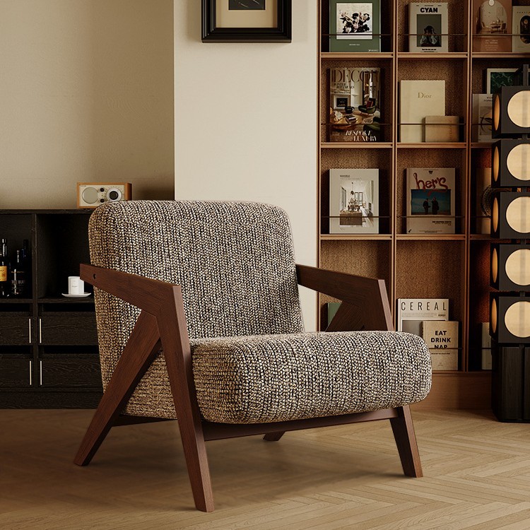 Balcony Leisure Chair, Mid-Century Style Living Room Solid Wood Armrest Lazy Chair, Overseas Version Single Richard Sofa Chair