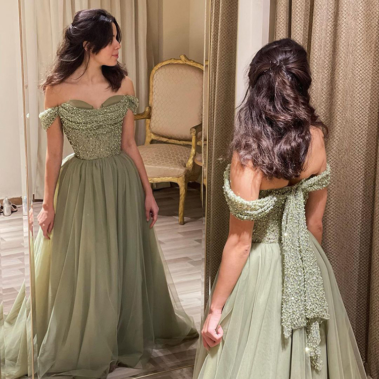 Dubai Luxury Green Strapless Slimming Performance Host Banquet Cocktail Party Coming-Of-Age Ceremony Company Annual Meeting Dress Ss314