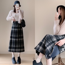 中长格子美拉德半身裙秋冬2025加绒开叉加厚复古新款直筒长裙高腰