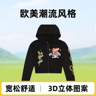 2025欧美外贸跨境涂鸦3D印花图案连帽衫卫衣高街y2k