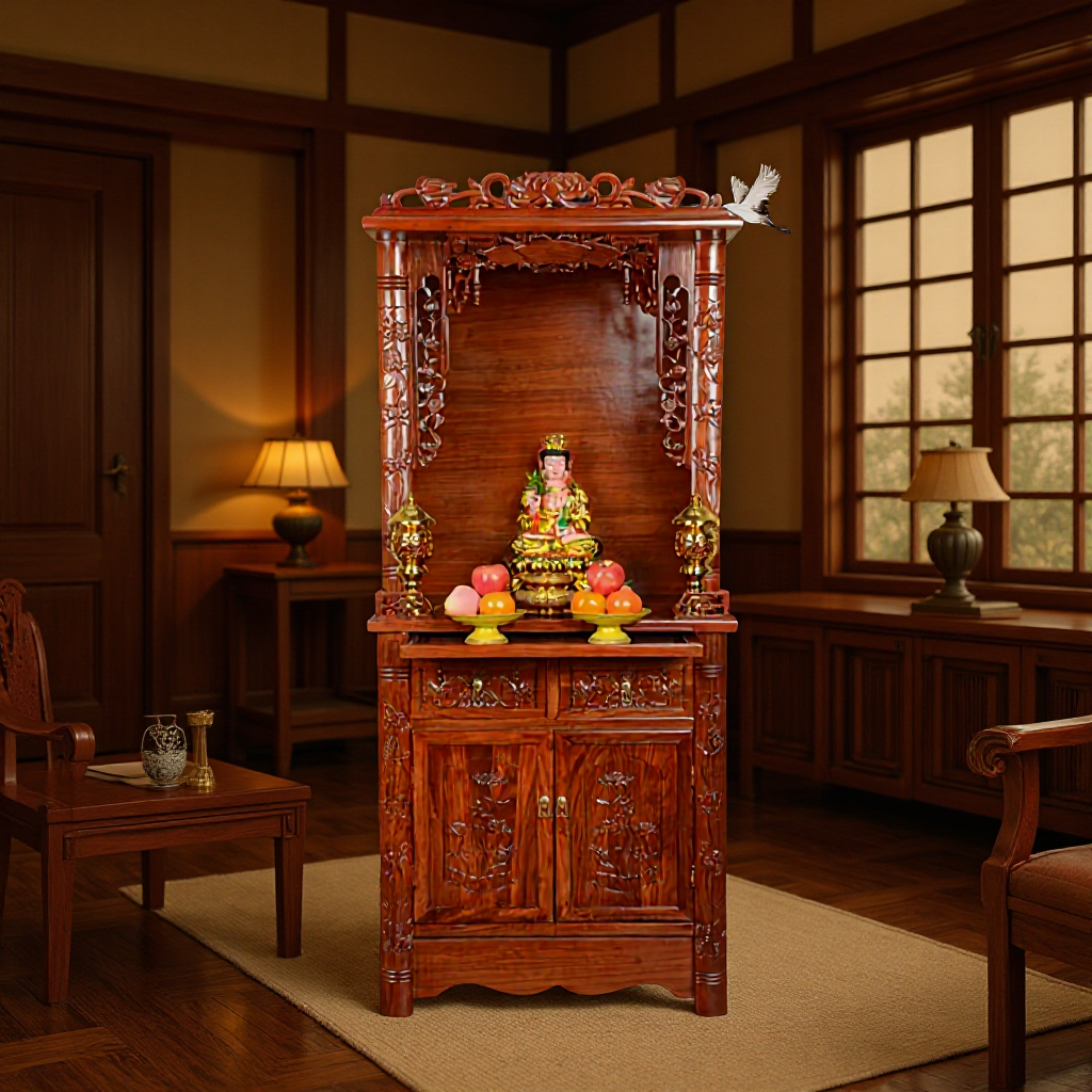 Modern Style Altar Cabinet for Worshiping Buddha and Guan Gong, Solid Wood Altar Table for Home Use