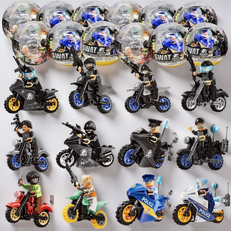 Сборка гранулированных строительных блоков маленькая фигурка Gashapon полицейский бандит охотничья игрушка мотоцикл игрушка мяч Полицейская машина дети мальчики