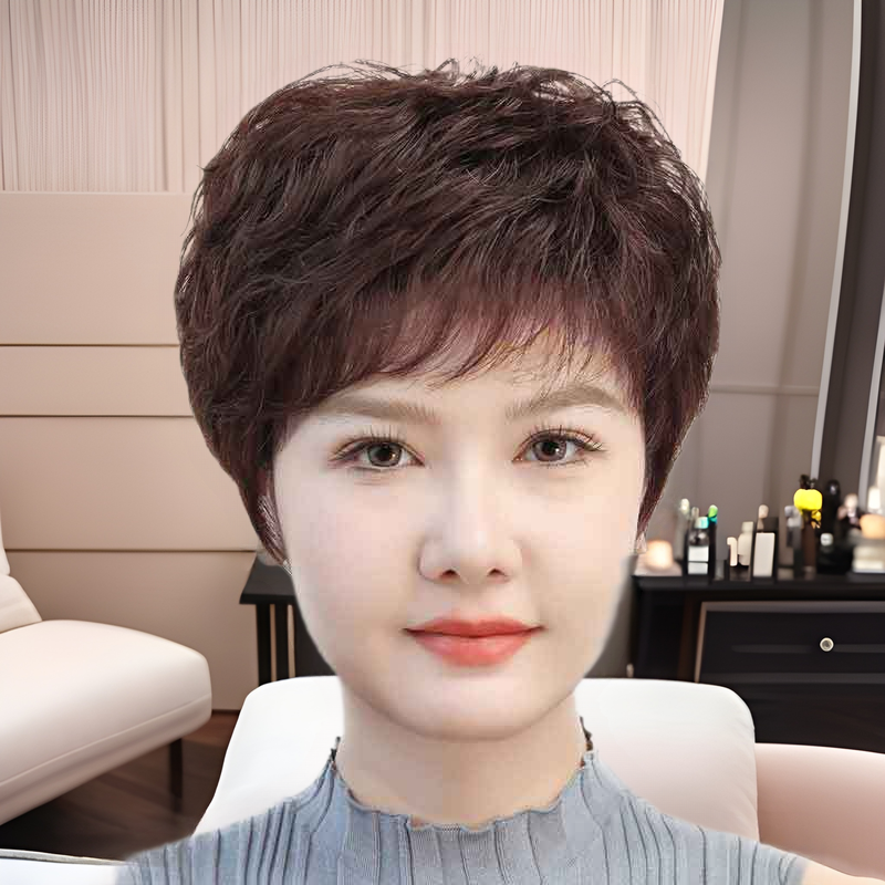 Factory Direct Sales Wig Full Head Cover Female Real Hair Natural Short Curly Hair Wig Set Middle-Aged and Elderly Wig Female Real Hair