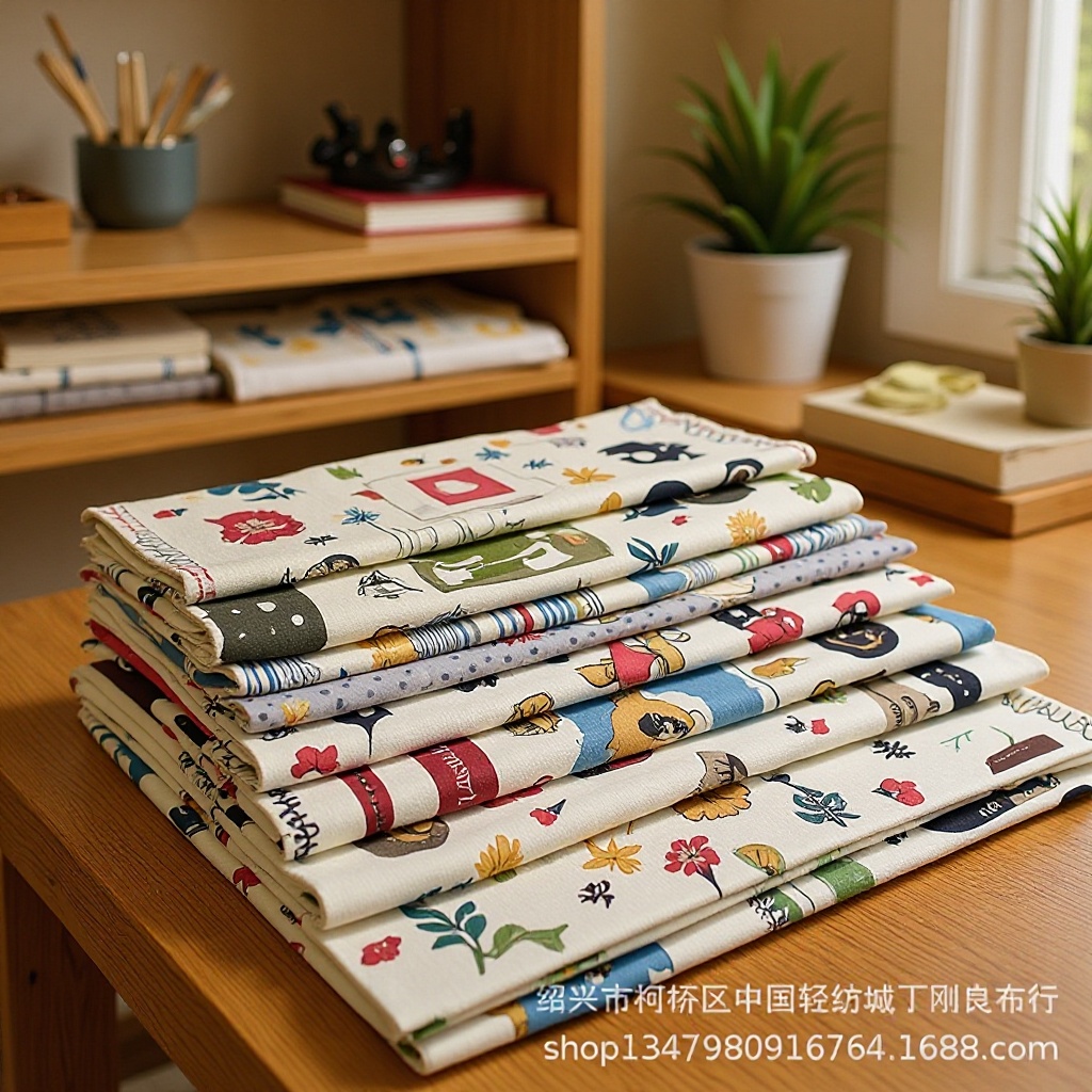 卡通图案拼布工作室 半帘门帘窗帘 桌布沙发棉麻布料小女孩图