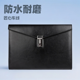 Spot confidential file bag A4 leather with password lock briefcase business briefcase can be printed logo