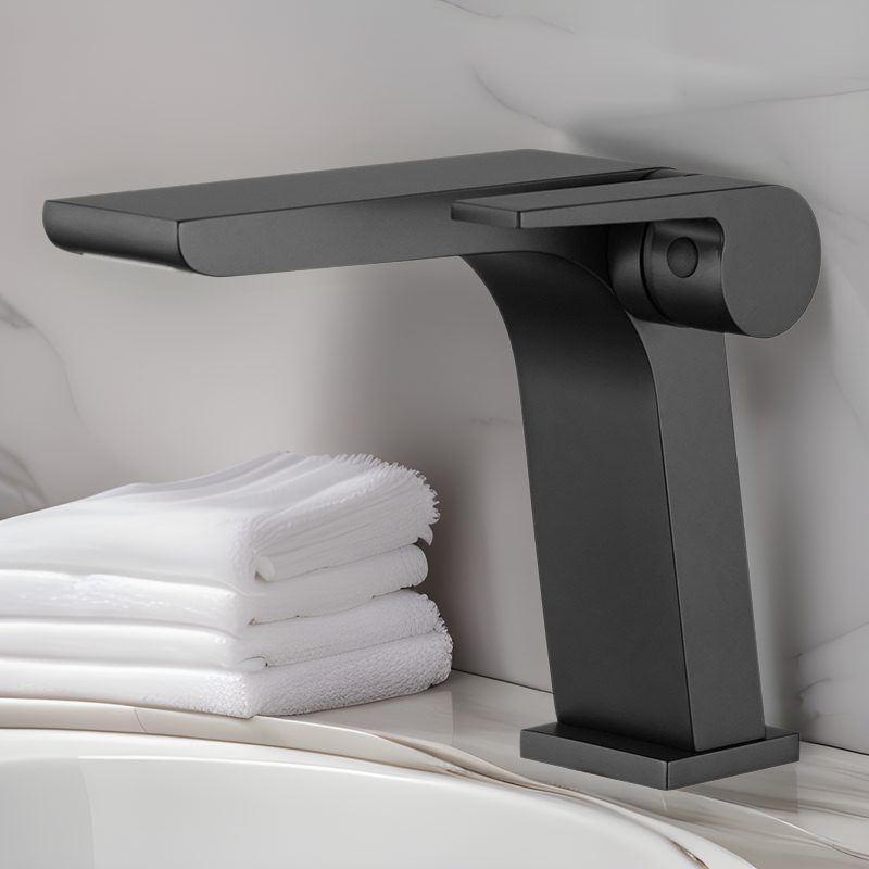 Cross-Border Wholesale Factory Hotel Home Bathroom Toilet Washbasin Basin All-Copper Grab Gray Piano Faucet