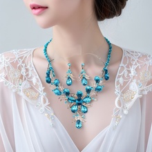 套装欧美项链首饰锁骨水晶夸张玛瑙红宝石吊坠链条新娘礼服配饰