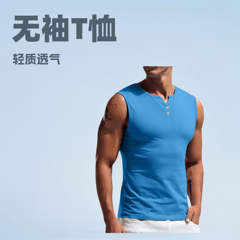 Men's Sleeveless T-shirt Cross-border Foreign Trade Leisure Sports Basic Short-sleeved Lightweight T-shirt Vest New Products Factory Outlet