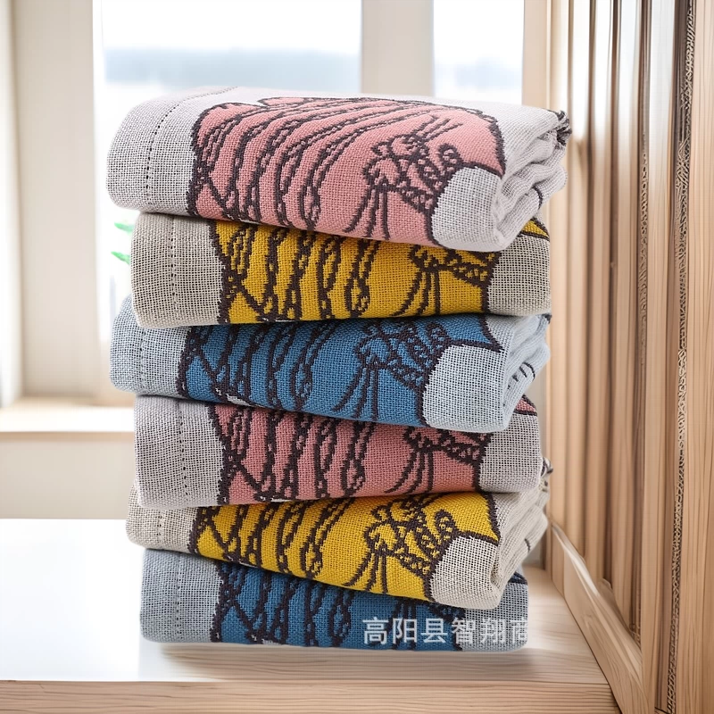 Полотенце Zhiyang из четырехслойной хлопковой жаккардовой ткани, милое шерстяное квадратное полотенце с изображением кошки, мягкое и впитывающее, кухонное полотенце по оптовой цене от производителя.