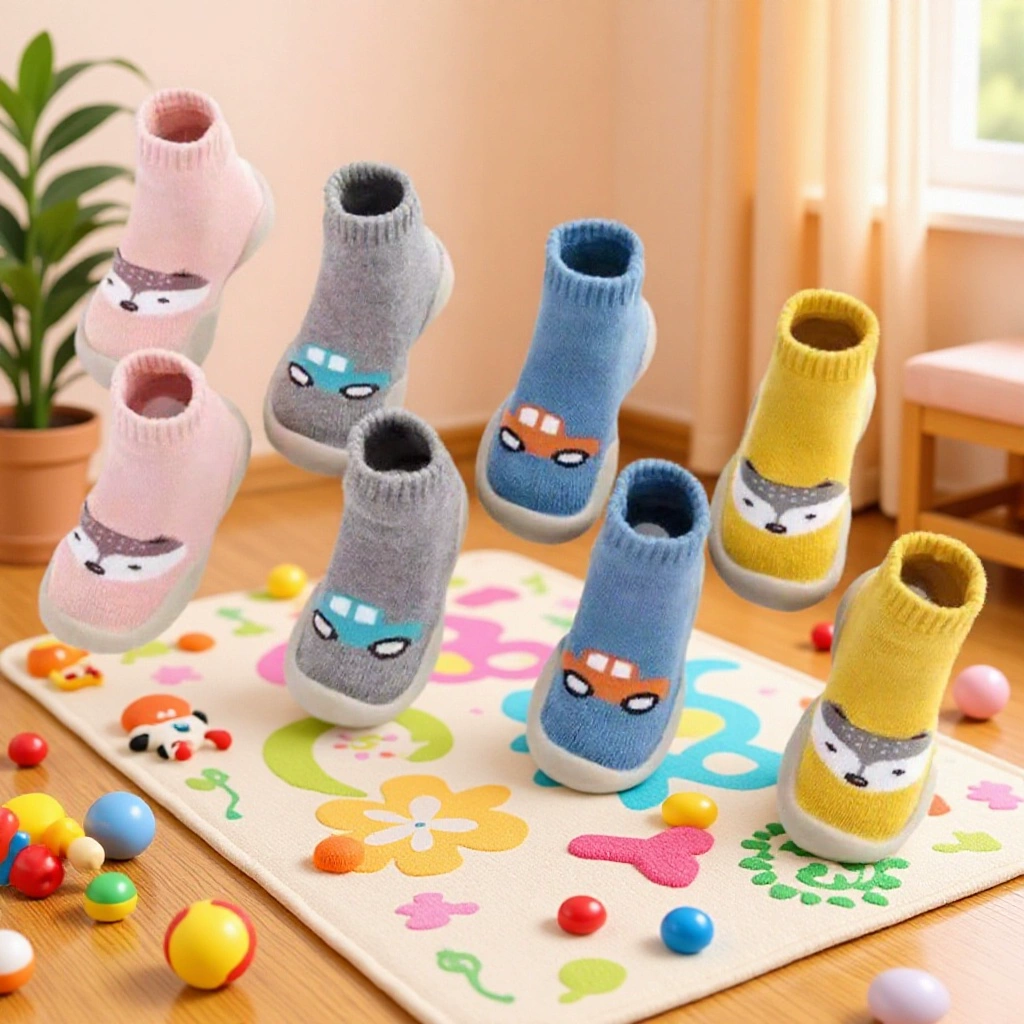 Детские осенне-зимние утепленные прогулочные туфли, детские туфли-носки с флисовой подкладкой, мягкие домашние туфли для младенцев, легкая защита стопы для малышей.