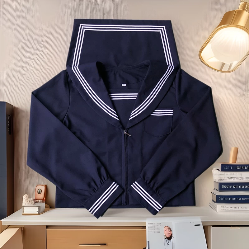 Голубой цвет Три модифицированных JK Униформа длинное платье весна-осень матросский костюм натуральный базовый православный костюм студентка