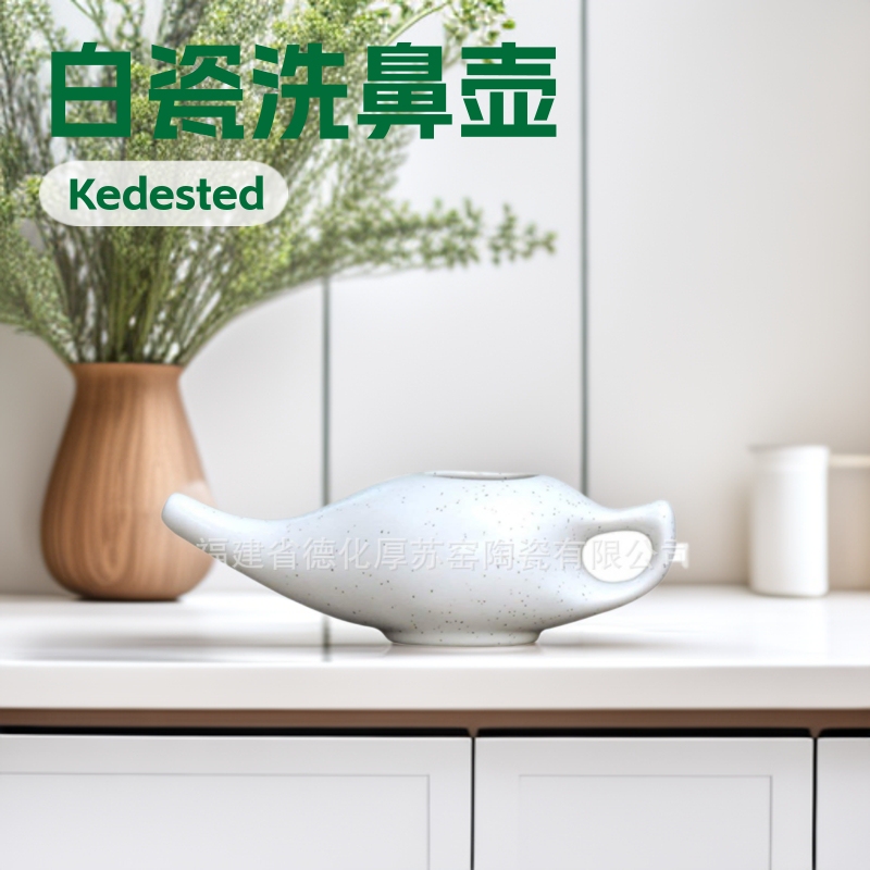 White Spray-Point Ceramic Nasal Wash Pot Amazon Cross-Border Export Customer-Supplied Logo Neti Pot Sinus Cleaning Pot