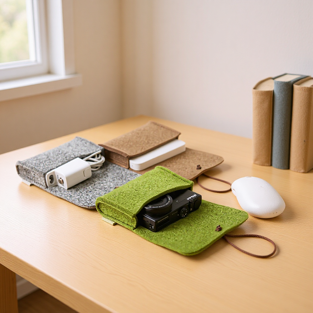 厂家直供 简约时尚 复古毛毡数码收纳包 数据线电源鼠标收纳包