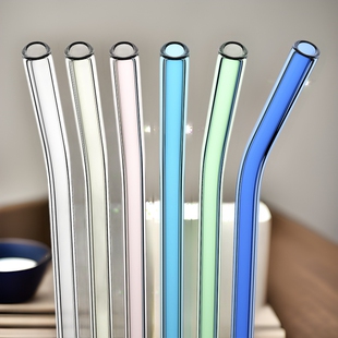 Glass Straws Heat-Resistant Food-Grade Colorful High Borosilicate Bent Milk Tea Beverage Manufacturer Food-Grade Straws