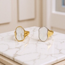 法式ins风18K金纯手工独特异形白海贝戒指指环手饰钛钢饰品女