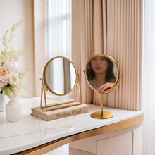 北欧风ins铁艺化妆镜圆形台式镜卫生间浴室宿舍镜子洗漱台梳妆镜