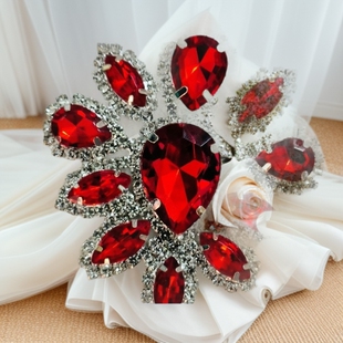 Hot-Selling Manufacturer Silver Base DIY Wedding Dress Shoes Jewelry Rhinestone Accessories Bright Red Acrylic Welded Collar Flower Sewing Accessories