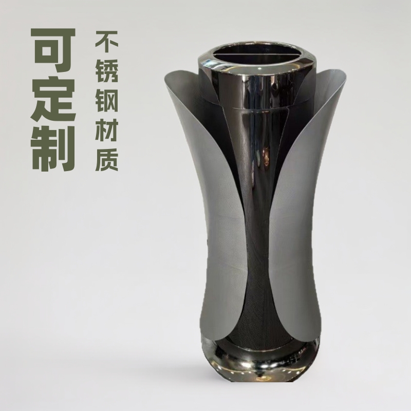 酒店大堂豪华不锈钢果皮箱玫瑰金黑金大理加厚大号过道商用电梯口