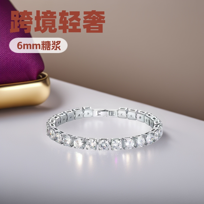 Cross-Border 6mm Rock Candy Bracelet Tennis Bracelet Zircon Single-Row Bracelet Chinese Valentine's Day Gift Casual Style Bracelet